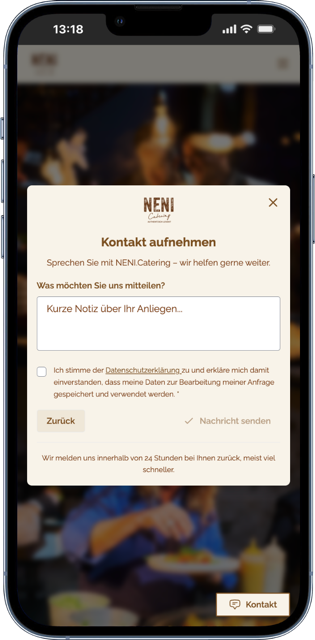 Neni Catering Website auf iPhone